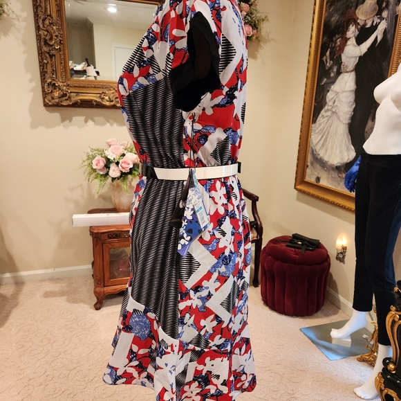 NWT PETER PILOTO Floral Belted Size 2 Dress Red, Black, Blue Spring Summer - Picture 13 of 15